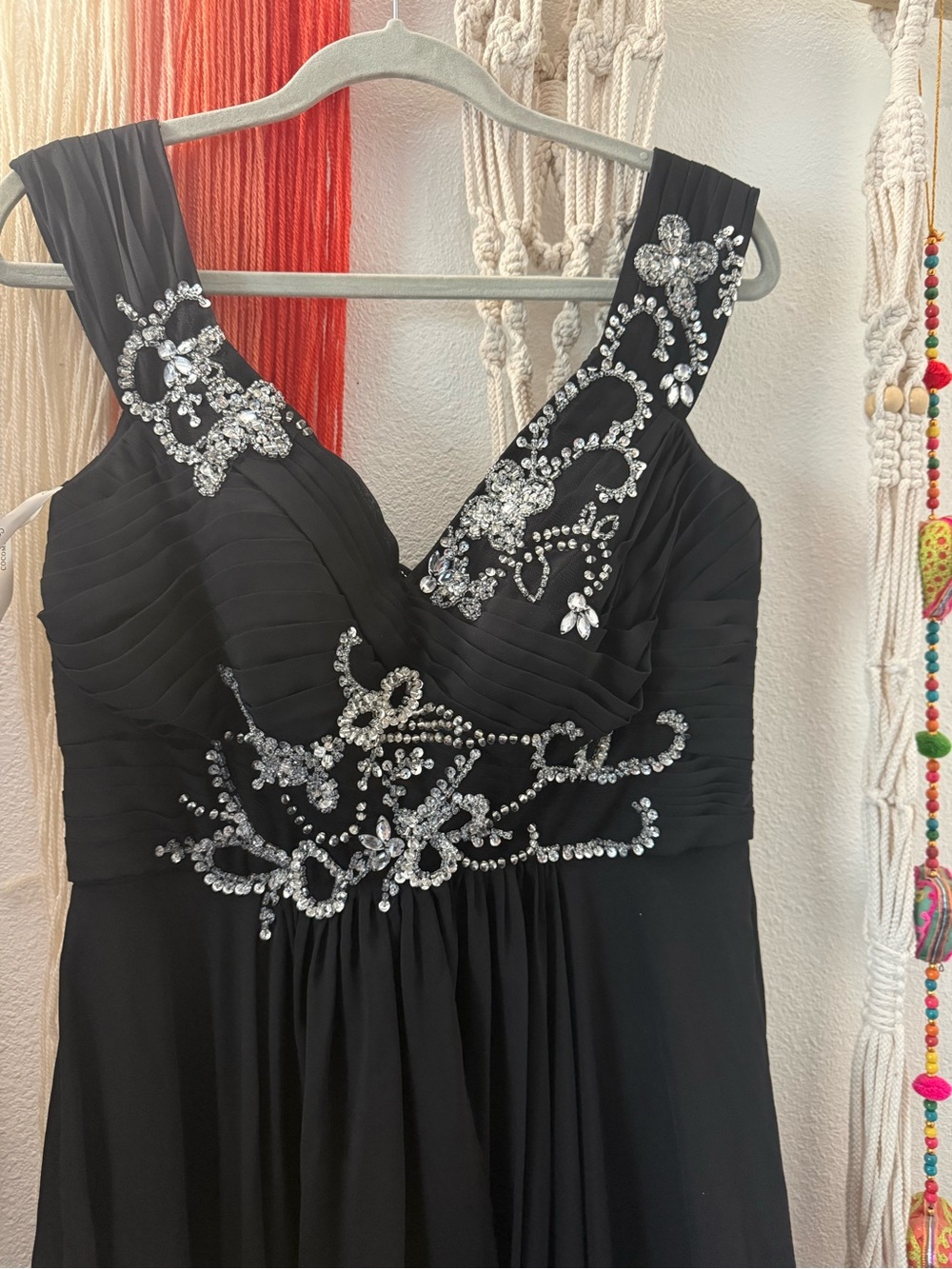 Black Embellished Evening Dress with Crystal Detail